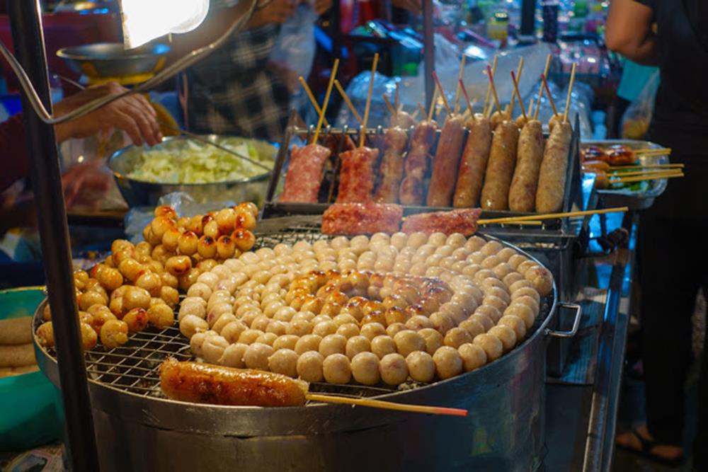 E-Saan Sausage, the native food of Thailand sold on Warorot market, Chiang Mai, Thailand.
