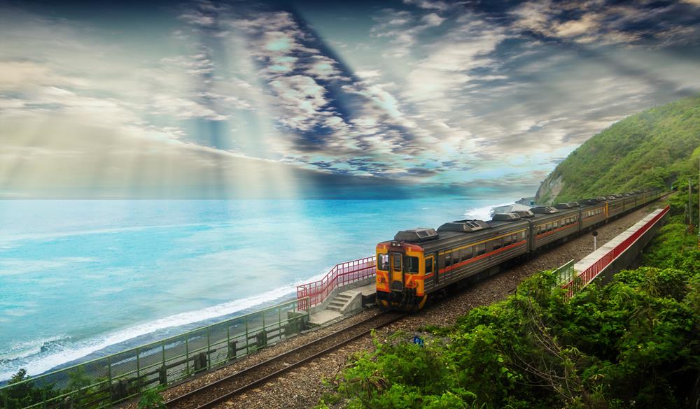 The Train approaching the Duoliang Station in Taitung, Taiwan