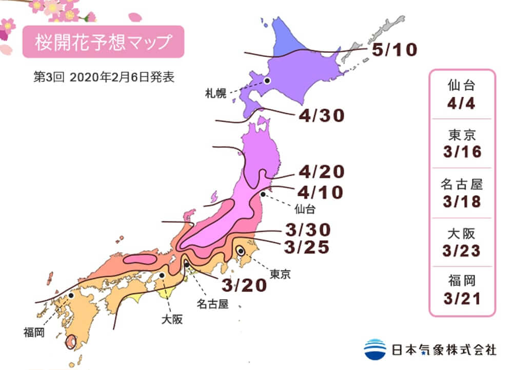 2020-東京櫻花-開花日期